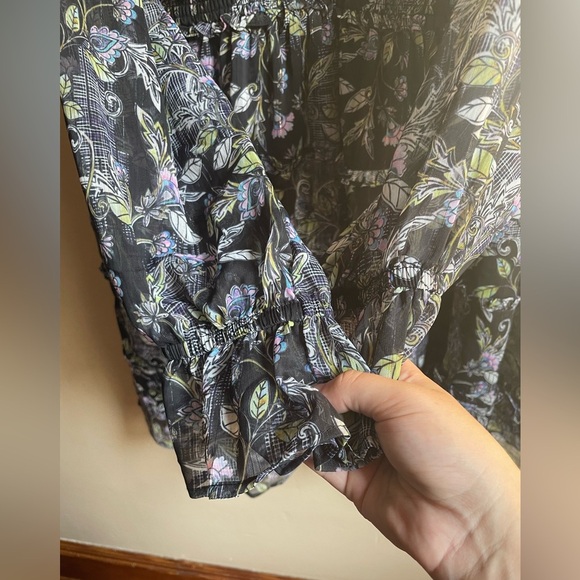 Torrid Mini Lurex Chiffon Tiered Dress sz 1X floral ruffle metallic grunge fairy - Picture 7 of 14